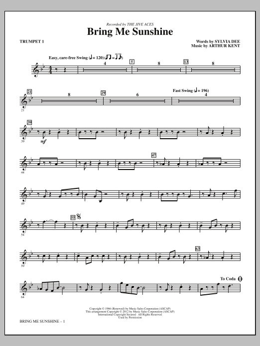 Kirby Shaw Bring Me Sunshine - Bb Trumpet 1 Sheet Music Notes & Chords for Choir Instrumental Pak - Download or Print PDF