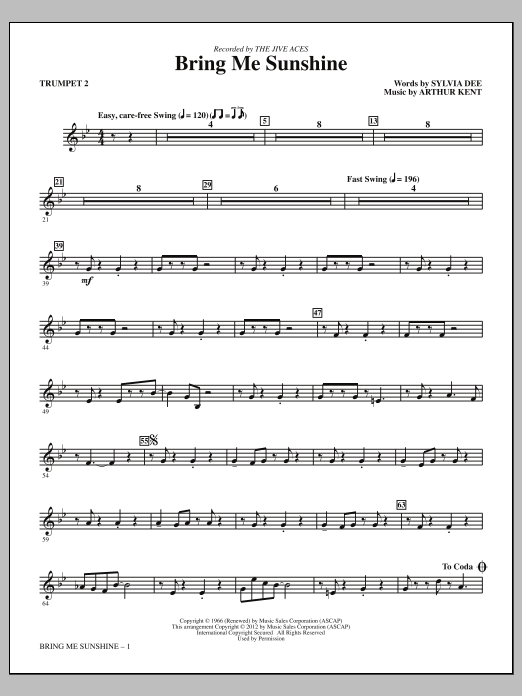 Kirby Shaw Bring Me Sunshine - Bb Trumpet 2 Sheet Music Notes & Chords for Choir Instrumental Pak - Download or Print PDF