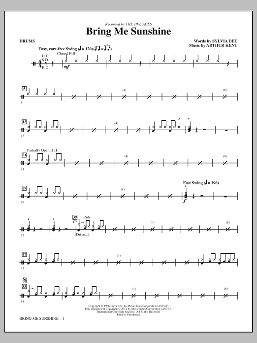 Kirby Shaw Bring Me Sunshine - Drums Sheet Music Notes & Chords for Choir Instrumental Pak - Download or Print PDF