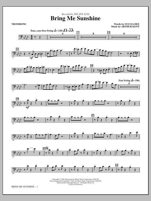 Kirby Shaw Bring Me Sunshine - Trombone Sheet Music Notes & Chords for Choir Instrumental Pak - Download or Print PDF