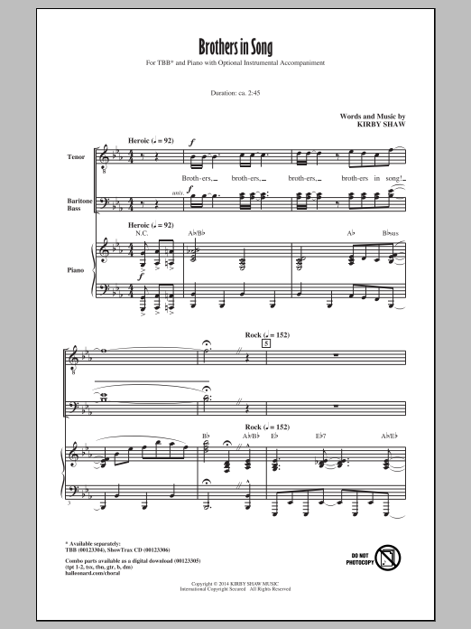 Kirby Shaw Brothers In Song Sheet Music Notes & Chords for TBB - Download or Print PDF