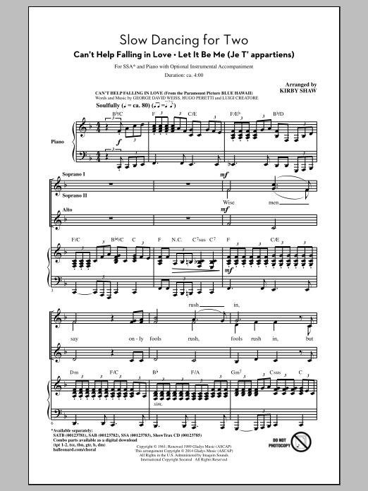 Kirby Shaw Can't Help Falling In Love Sheet Music Notes & Chords for SSA - Download or Print PDF