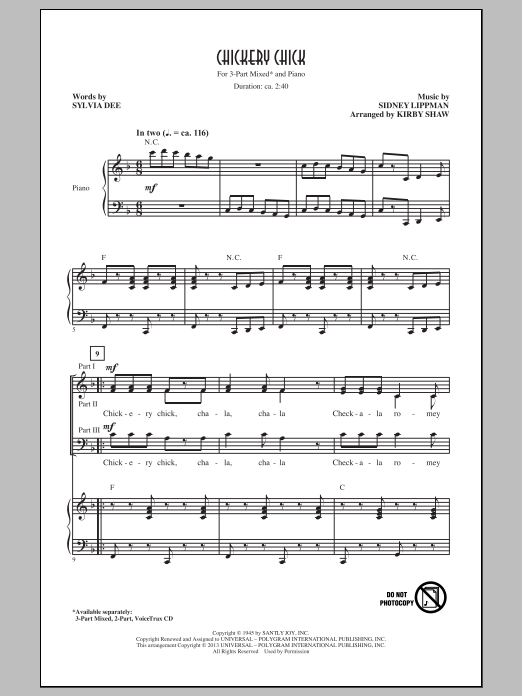 Sammy Kaye Chickery Chick (arr. Kirby Shaw) Sheet Music Notes & Chords for 3-Part Mixed - Download or Print PDF