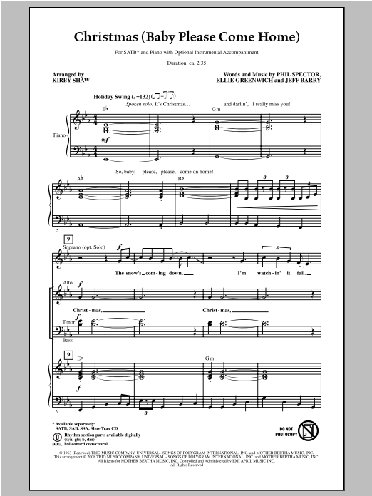 Kirby Shaw Christmas (Baby Please Come Home) Sheet Music Notes & Chords for SATB - Download or Print PDF