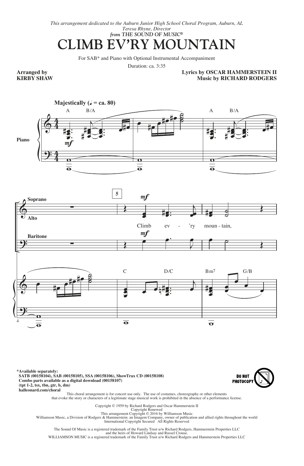 Rodgers & Hammerstein Climb Ev'ry Mountain (arr. Kirby Shaw) Sheet Music Notes & Chords for SSA - Download or Print PDF