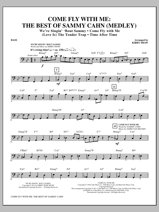 Kirby Shaw Come Fly With Me: The Best Of Sammy Cahn - Bass Sheet Music Notes & Chords for Choir Instrumental Pak - Download or Print PDF