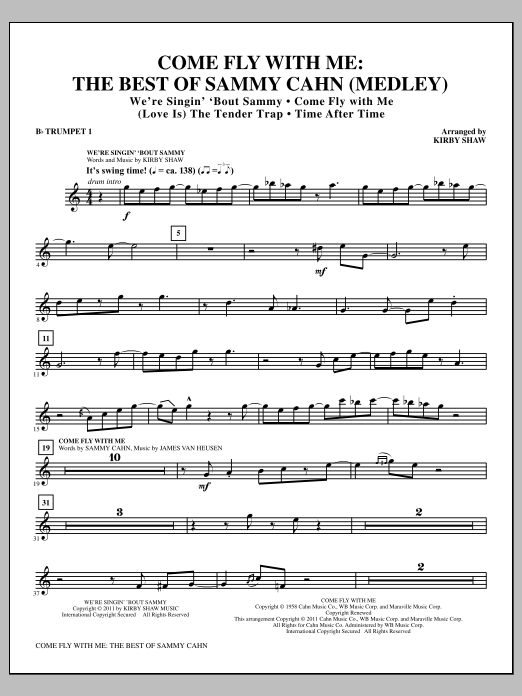 Kirby Shaw Come Fly With Me: The Best Of Sammy Cahn - Bb Trumpet 1 Sheet Music Notes & Chords for Choir Instrumental Pak - Download or Print PDF