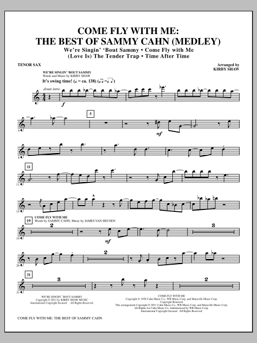 Kirby Shaw Come Fly With Me: The Best Of Sammy Cahn - Tenor Sax Sheet Music Notes & Chords for Choir Instrumental Pak - Download or Print PDF