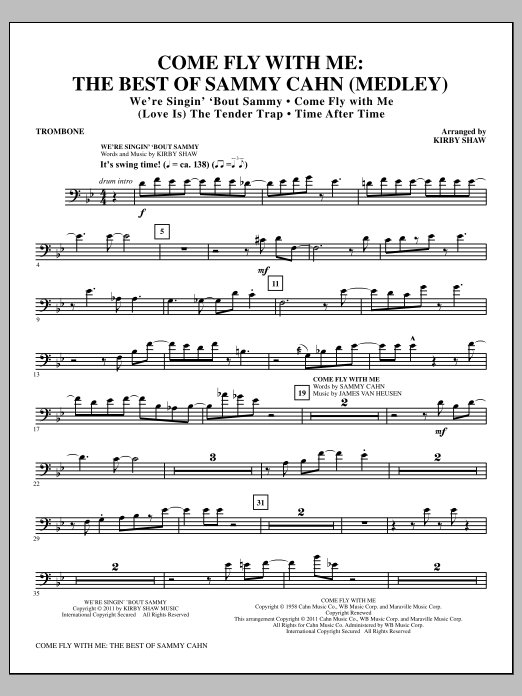 Kirby Shaw Come Fly With Me: The Best Of Sammy Cahn - Trombone Sheet Music Notes & Chords for Choir Instrumental Pak - Download or Print PDF