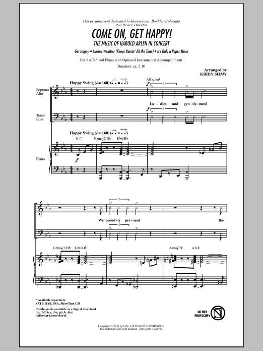 Kirby Shaw Come On, Get Happy! The Music Of Harold Arlen In Concert (Medley) Sheet Music Notes & Chords for SSA - Download or Print PDF