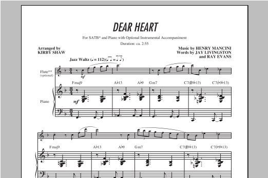 Henry Mancini Dear Heart (arr. Kirby Shaw) Sheet Music Notes & Chords for SATB - Download or Print PDF