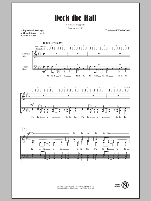 Kirby Shaw Deck The Hall Sheet Music Notes & Chords for SATB - Download or Print PDF