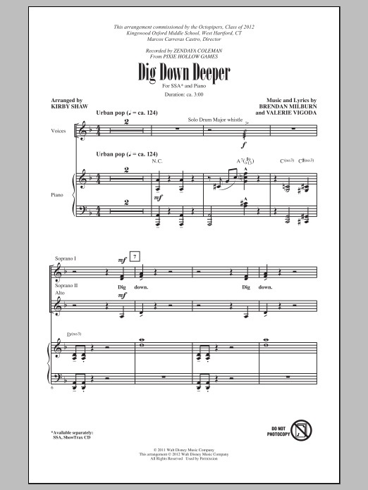 Zendaya Coleman Dig Down Deeper (arr. Kirby Shaw) Sheet Music Notes & Chords for SSA - Download or Print PDF