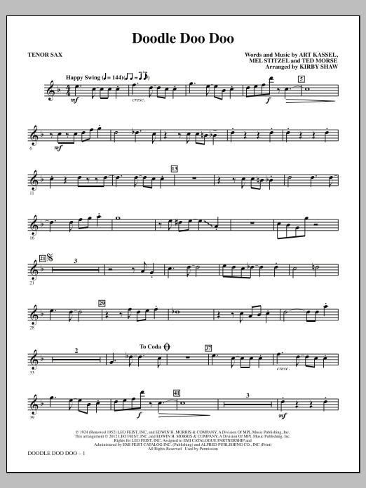 Kirby Shaw Doodle Doo Doo - Bb Tenor Saxophone Sheet Music Notes & Chords for Choir Instrumental Pak - Download or Print PDF