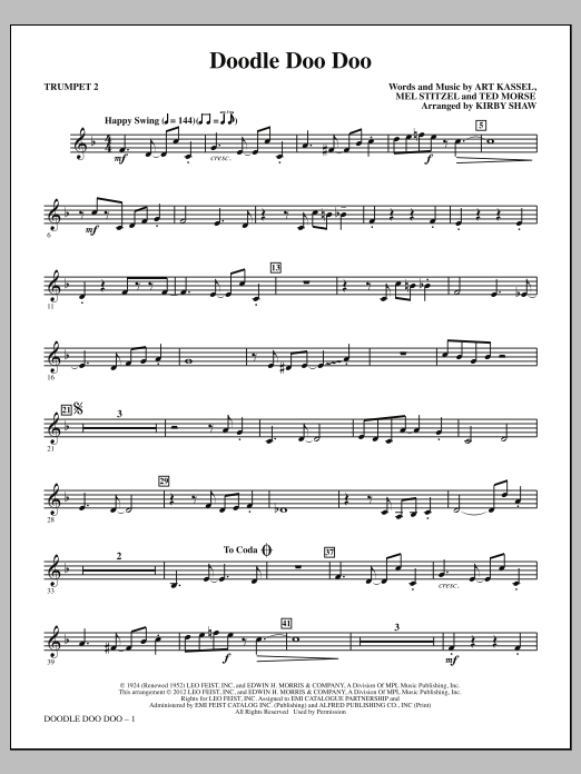 Kirby Shaw Doodle Doo Doo - Bb Trumpet 2 Sheet Music Notes & Chords for Choir Instrumental Pak - Download or Print PDF