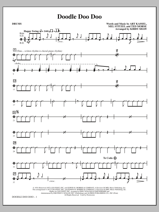 Kirby Shaw Doodle Doo Doo - Drums Sheet Music Notes & Chords for Choir Instrumental Pak - Download or Print PDF