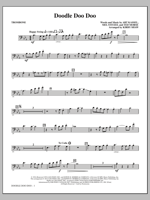 Kirby Shaw Doodle Doo Doo - Trombone Sheet Music Notes & Chords for Choir Instrumental Pak - Download or Print PDF