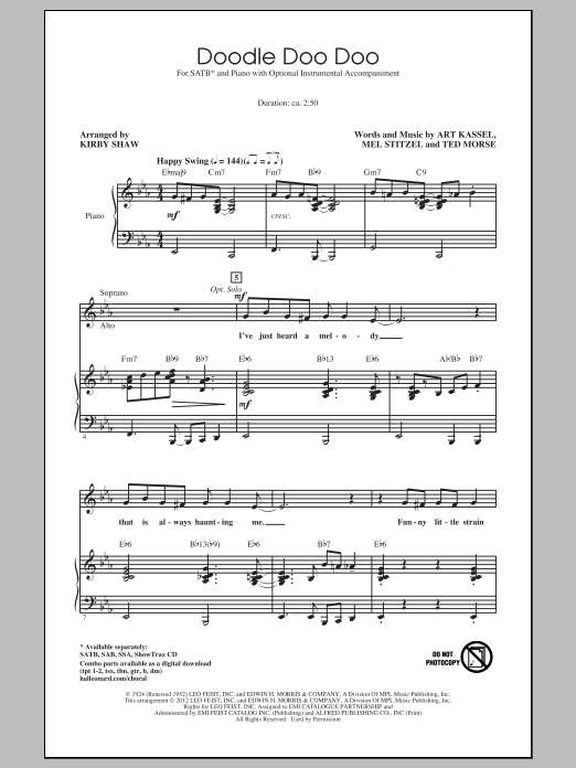 Eddie Cantor Doodle Doo Doo (arr. Kirby Shaw) Sheet Music Notes & Chords for SSA - Download or Print PDF