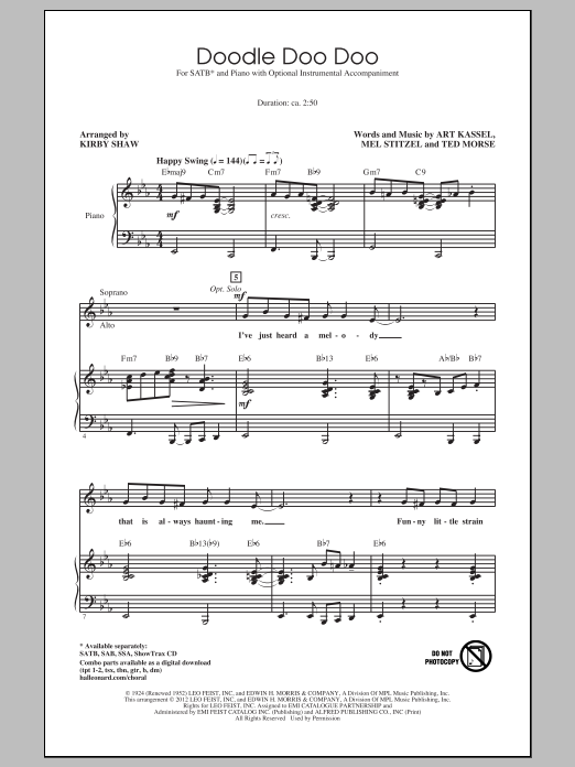 Eddie Cantor Doodle Doo Doo (arr. Kirby Shaw) Sheet Music Notes & Chords for SAB - Download or Print PDF