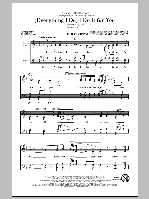 Kirby Shaw (Everything I Do) I Do It For You Sheet Music Notes & Chords for SATB - Download or Print PDF