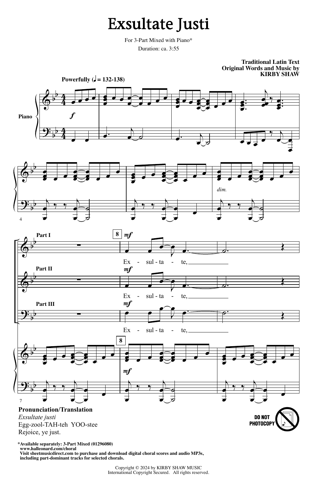 Kirby Shaw Exsultate Justi Sheet Music Notes & Chords for 3-Part Mixed Choir - Download or Print PDF