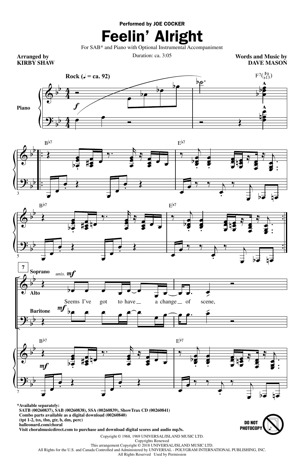 Kirby Shaw Feelin' Alright Sheet Music Notes & Chords for SSA - Download or Print PDF