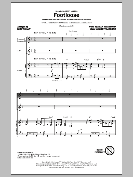 Kirby Shaw Footloose Sheet Music Notes & Chords for SSA - Download or Print PDF