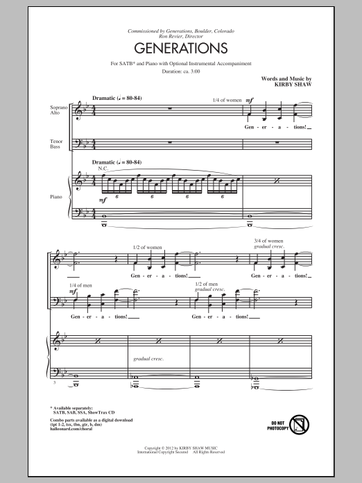 Kirby Shaw Generations Sheet Music Notes & Chords for SSA - Download or Print PDF