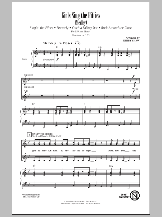 Kirby Shaw Girls Sing The Fifties (Medley) Sheet Music Notes & Chords for SSA - Download or Print PDF