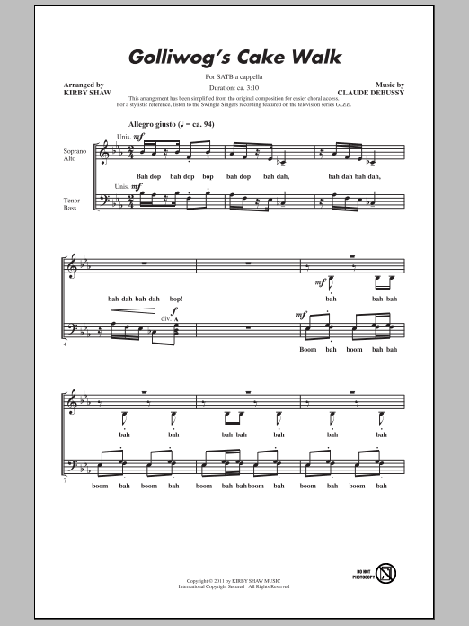 Claude Debussy Golliwogg's Cake Walk (arr. Kirby Shaw) Sheet Music Notes & Chords for SATB - Download or Print PDF