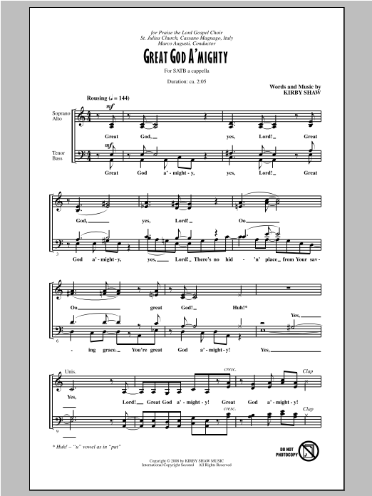 Kirby Shaw Great God A'Mighty Sheet Music Notes & Chords for SATB - Download or Print PDF