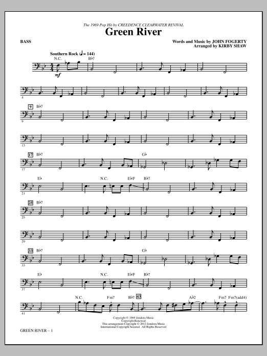 Kirby Shaw Green River - Bass Sheet Music Notes & Chords for Choir Instrumental Pak - Download or Print PDF