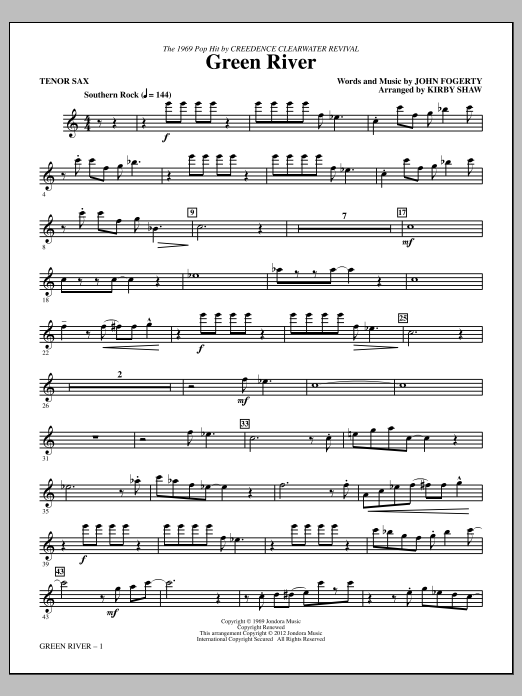 Kirby Shaw Green River - Tenor Sax Sheet Music Notes & Chords for Choir Instrumental Pak - Download or Print PDF