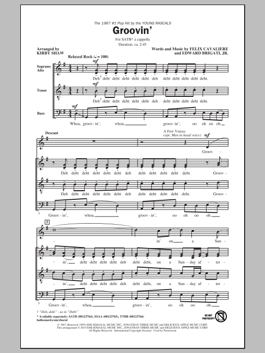 The Young Rascals Groovin' (arr. Kirby Shaw) Sheet Music Notes & Chords for SSA - Download or Print PDF