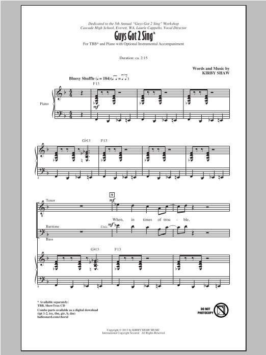 Kirby Shaw Guys Got To Sing Sheet Music Notes & Chords for Choral TBB - Download or Print PDF