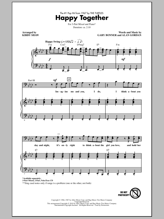 Kirby Shaw Happy Together Sheet Music Notes & Chords for 3-Part Mixed - Download or Print PDF