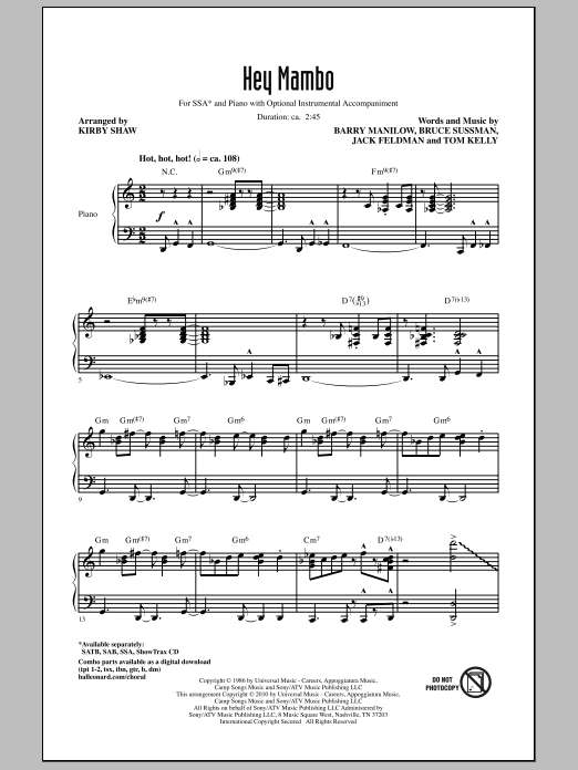 Kirby Shaw Hey Mambo Sheet Music Notes & Chords for SAB - Download or Print PDF
