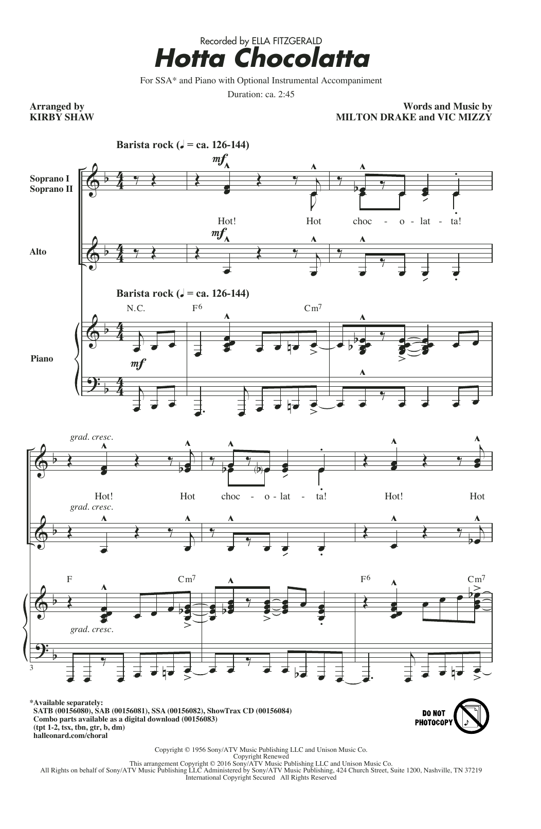 Kirby Shaw Hotta Chocolatta Sheet Music Notes & Chords for SSA - Download or Print PDF