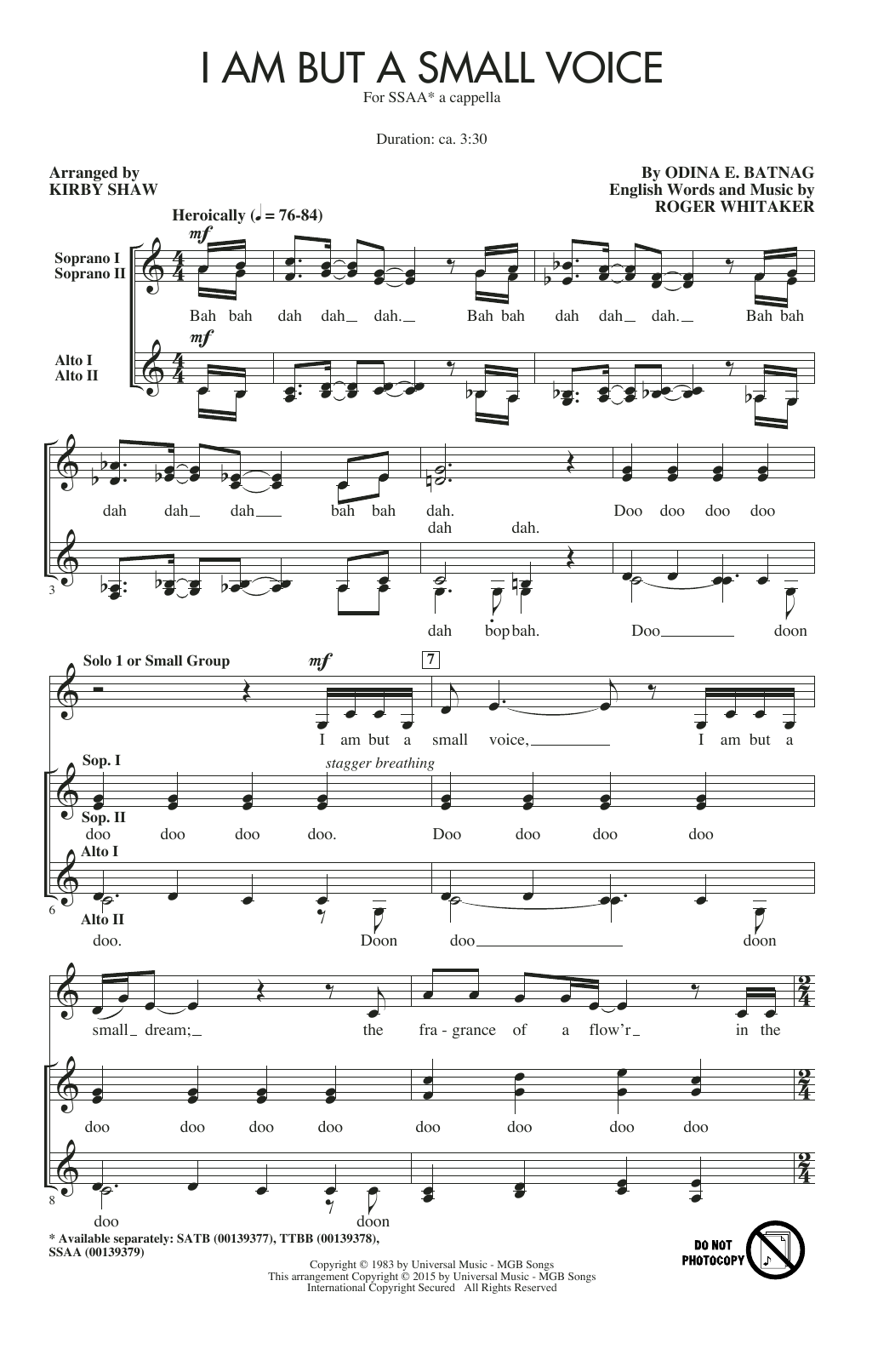 Odina E. Batnag I Am But A Small Voice (arr. Kirby Shaw) Sheet Music Notes & Chords for TTBB - Download or Print PDF