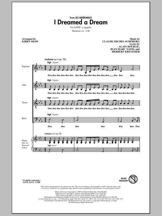 Kirby Shaw I Dreamed A Dream Sheet Music Notes & Chords for SATB - Download or Print PDF