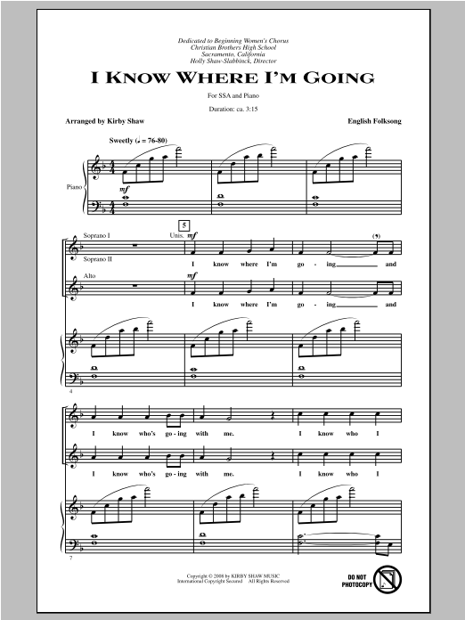 Kirby Shaw I Know Where I'm Goin' Sheet Music Notes & Chords for SSA - Download or Print PDF