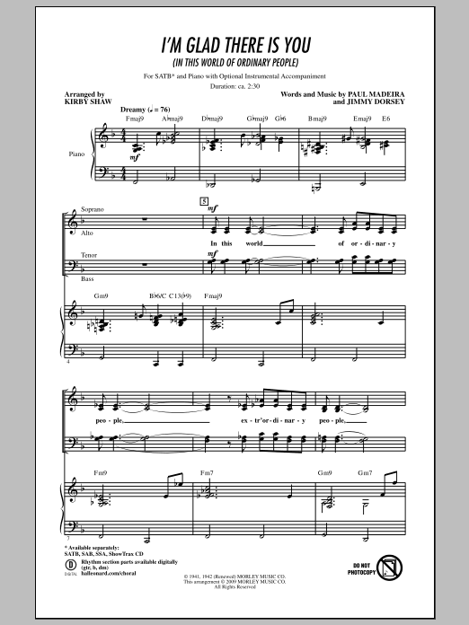 Kirby Shaw I'm Glad There Is You (In This World Of Ordinary People) Sheet Music Notes & Chords for SSA - Download or Print PDF