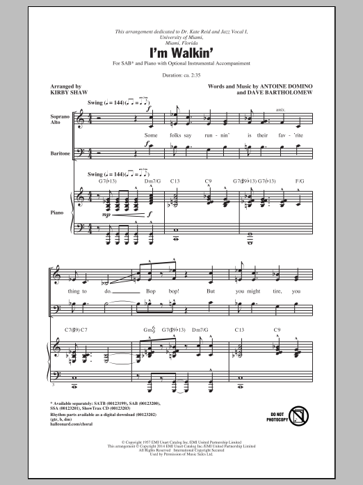 Fats Domino I'm Walkin' (arr. Kirby Shaw) Sheet Music Notes & Chords for SATB - Download or Print PDF