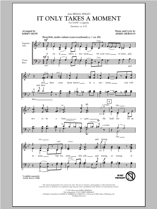 Kirby Shaw It Only Takes A Moment Sheet Music Notes & Chords for SSA - Download or Print PDF