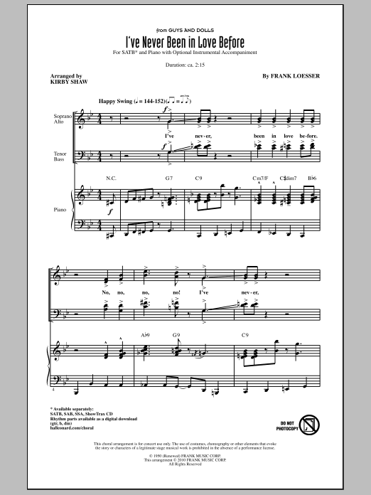 Kirby Shaw I've Never Been In Love Before Sheet Music Notes & Chords for SATB - Download or Print PDF