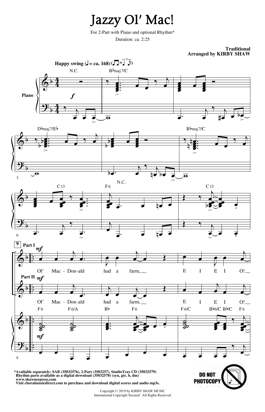 Kirby Shaw Jazzy Ol' Mac Sheet Music Notes & Chords for SAB Choir - Download or Print PDF