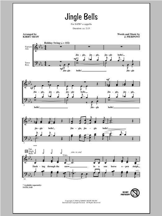 J. Pierpont Jingle Bells (arr. Kirby Shaw) Sheet Music Notes & Chords for SAB - Download or Print PDF