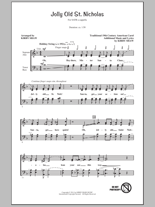 Kirby Shaw Jolly Old St. Nicholas Sheet Music Notes & Chords for SATB - Download or Print PDF
