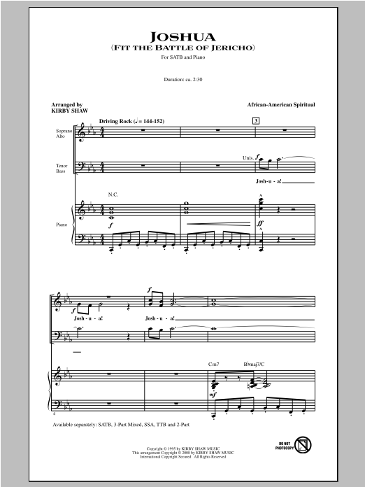 Kirby Shaw Joshua (Fit The Battle Of Jericho) Sheet Music Notes & Chords for SATB - Download or Print PDF