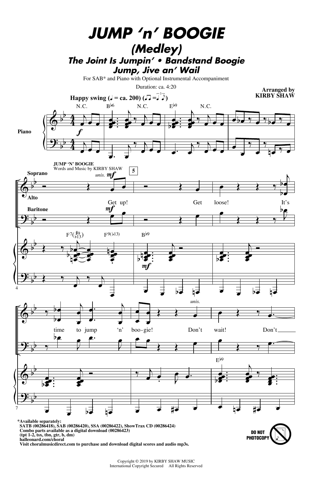 Kirby Shaw Jump 'n' Boogie (Medley) Sheet Music Notes & Chords for SATB Choir - Download or Print PDF